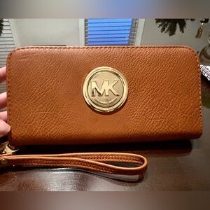 Michael Kors Tan Wristlet with Gold Logo